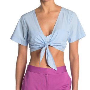 🌸SOLD🌸 NWT A.L.C. | Levine Light Blue Poplin Short Sleeve V-Neck Tie Crop Top